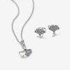 Double Gingko Leaves Sparkling Necklace and Sparkling Stud Earrings Set